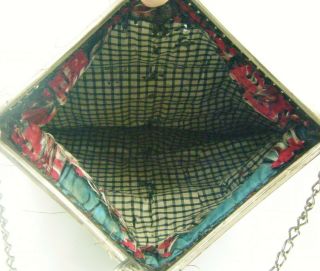 An Antique C1900s Chinese Silver Bag Purse With SILK Decoration.  Needs T.  L.  C 9