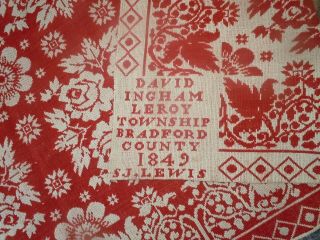 Vtg 1849 Antique Leroy Twp Bradford County Pa Coverlet Museum Quality 75 " X92 "