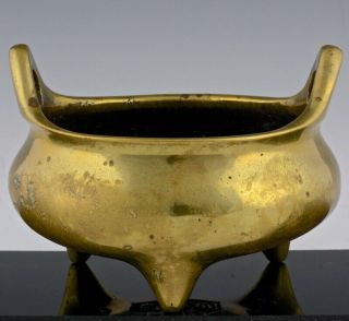 Antique 18/19thc Chinese Gilt Bronze Tripod Censer Bowl Ming Xuande Seal Mark