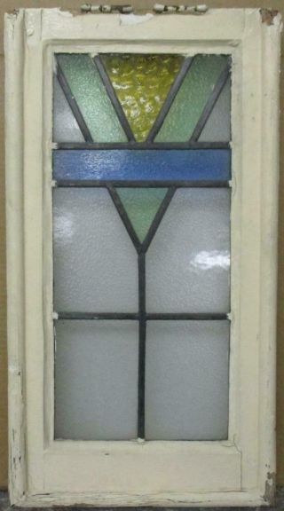 Midsize Old English Leaded Stained Glass Window Geometric Design 14 " X 26 "