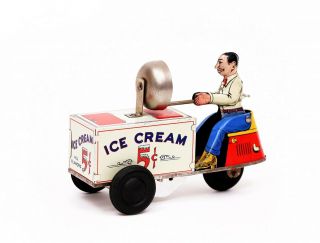 Vintage Walt Reach Courtland Ice Cream Cart Tin Wind - up Toy Still 2