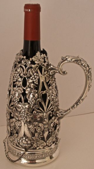 Fantastic Gorham Figural Mask Dolphin And Grapevine Wine Bottle Holder C.  1895