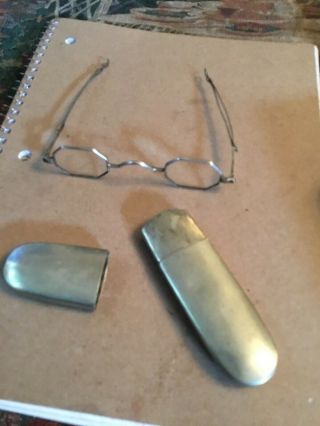 Civil War Mid 19th Century Coin Silver Eyeglasses In Coin Silver Case 1860’s