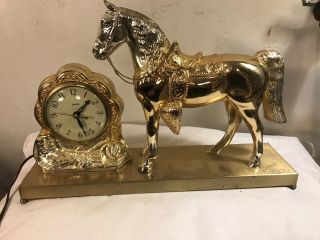 Vintage United Gold Horse Mantle Clock.  Runs Ok.  See12pics4size/details.  Make Offer