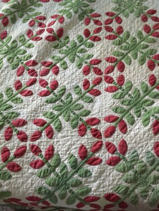 Antique Quilt Red N Green 98x100 Meticulously Made In 1800s