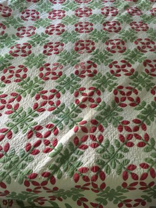 Antique Quilt Red N Green 98x100 Meticulously made In 1800s 3