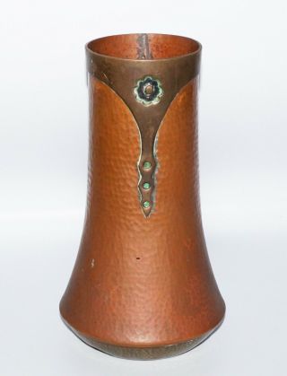 1910s Us Arts & Crafts Hammered Copper & Brass W.  Copper Overlay Vase