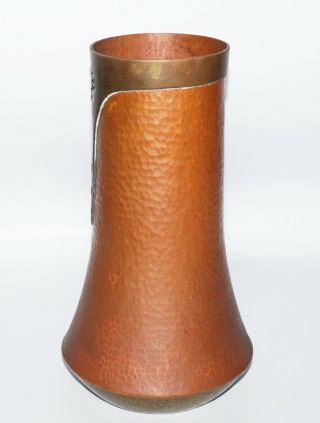 1910s US Arts & Crafts Hammered Copper & Brass w.  Copper Overlay Vase 2