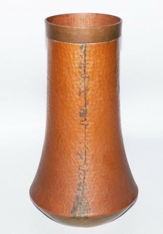 1910s US Arts & Crafts Hammered Copper & Brass w.  Copper Overlay Vase 3