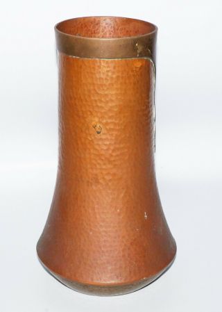 1910s US Arts & Crafts Hammered Copper & Brass w.  Copper Overlay Vase 4