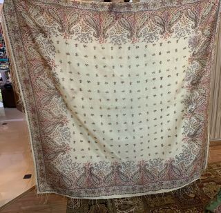 Antique Kashmir Design Paisley Block Print French Paino Shawl 65 " X 77 "