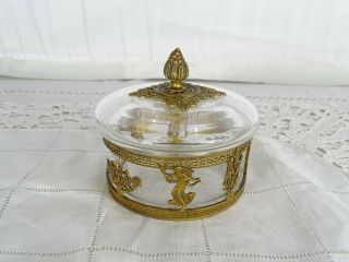 Fine Old Antique French Empire Gilt Bronze Ormolu & Crystal Covered Box Casket 12