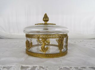 Fine Old Antique French Empire Gilt Bronze Ormolu & Crystal Covered Box Casket