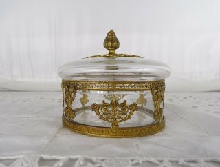 Fine Old Antique French Empire Gilt Bronze Ormolu & Crystal Covered Box Casket 2