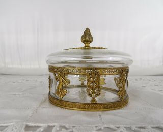 Fine Old Antique French Empire Gilt Bronze Ormolu & Crystal Covered Box Casket 3