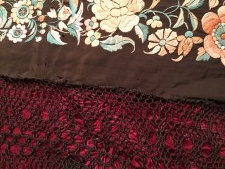 FINEST ANTIQUE 1880 ' s CHINESE CANTON EMBROIDERED SILK PIANO SHAWL EMBROIDERY 10