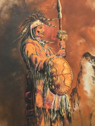 Vintage Hand Painted Deer Skin Indian Drum 22 In.  Signed / Beautifully Painted 2