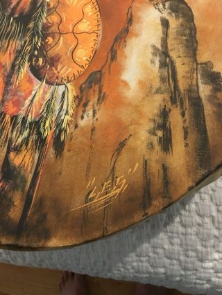 Vintage Hand Painted Deer Skin Indian Drum 22 In.  Signed / Beautifully Painted 4