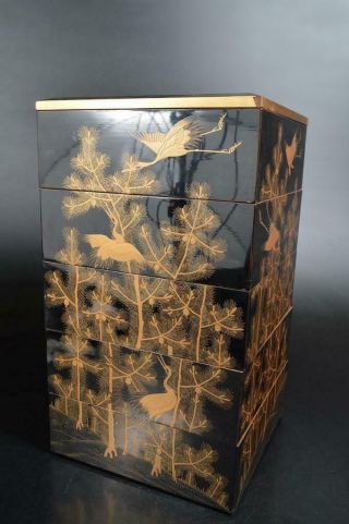 T1957: Japanese Old Wooden Lacquer Ware Food Boxes Jubako Lunch Box
