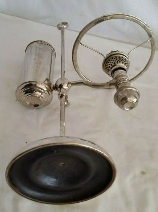 Antique 1879 Manhattan Brass Nickel Plated Student oil Lamp,  Green Shade,  Chimney 12