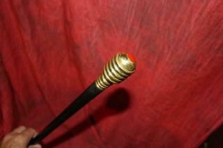 Rare Beehive Brass Handled Cane W/mop Insert Red Bakelite Applique Matching Tip