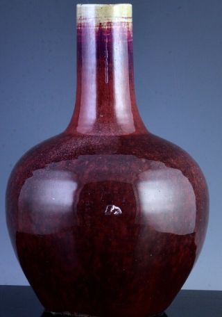 RICHLY GLAZED 19THC CHINESE LANGYAO RED HARE’S FUR FLAMBE GLAZED BOTTLE VASE 2