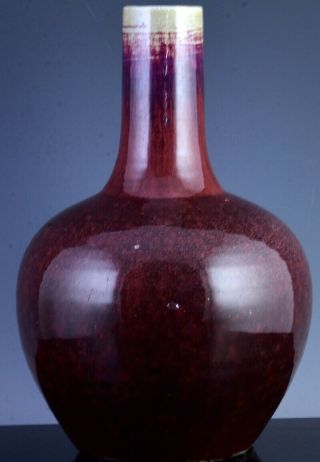 RICHLY GLAZED 19THC CHINESE LANGYAO RED HARE’S FUR FLAMBE GLAZED BOTTLE VASE 3