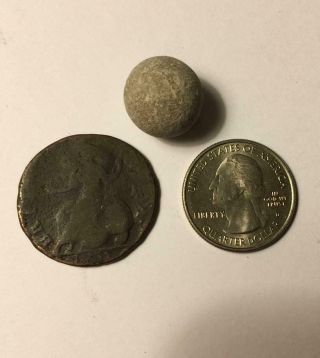 1735 British Coin & Rev War Musketball Dug Next To Saratoga Battlefield Ny