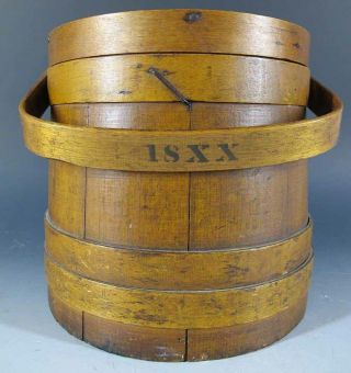 Antique Shaker Made 19th C Firkin Sugar Bucket Mince Meat Marked 18xx Handle Yqz