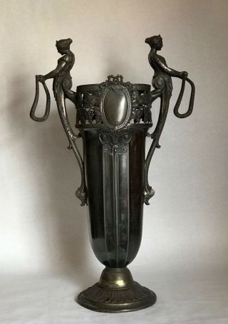 Huge Plewkiewicz Warszawa Art Nouveau Maiden Handles Vase Over 21 "