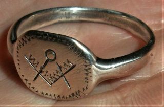 Antique Dated 1771 1777 Revolutionary War Masonic Engraved Ring Coin Silver Vafo