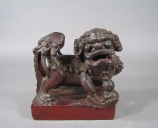 Antique Chinese Lacquered Soapstone Foo Dog,  19thc