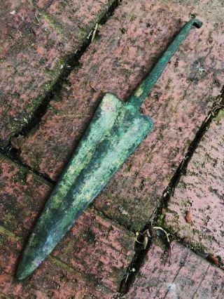 Antique Bronze Age Bronze Dagger Or Spear Green Patina No Sword