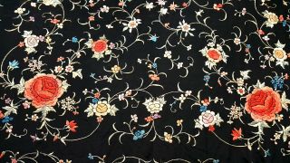 Antique Canton Embroidered silk double side Piano Shawl 1900s 10