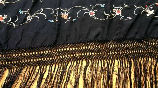 Antique Canton Embroidered silk double side Piano Shawl 1900s 11