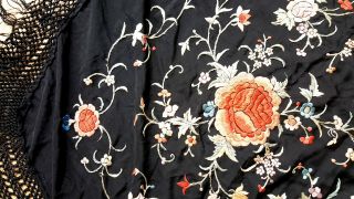 Antique Canton Embroidered silk double side Piano Shawl 1900s 2