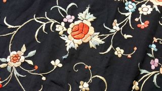 Antique Canton Embroidered silk double side Piano Shawl 1900s 6