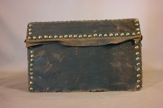 Antique 19thC Pre CIVIL WAR Primitive BRASS TACK LEATHER Hide DOCUMENT CHEST Box 6