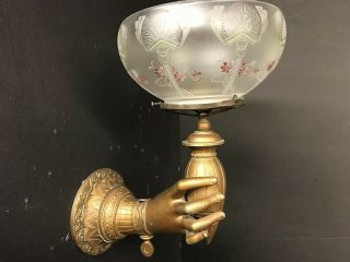 VICTORIAN GAS WALL SCONCE FIGURAL LADY HAND ROCOCO REVIVAL 1860 GASOLIER 7