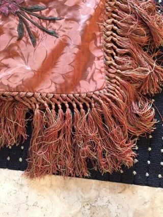 Awesome Vintage Floral Embroidered Piano Shawl with Knotted Fringe 60 