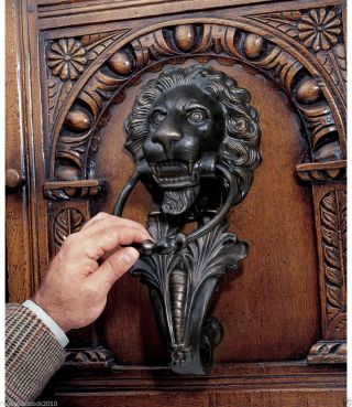 18th Century Italian Cast Iron Door Knocker Antique Lion Head Florentine Style