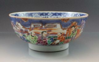 19c Chinese Export Blue & White Canton Porcelain Center Bowl W/ Figural Scenes