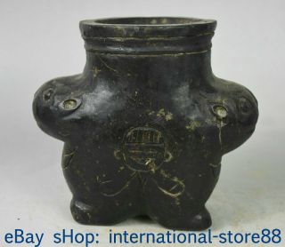 6.  4 " China Hongshan Culture Old Jade Dynasty Carving Oracle Tank Jug Jar S27