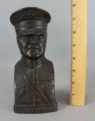 Antique 1919 Cast Iron Bust Wwi General Black Jack Pershing Us Army Still Bank