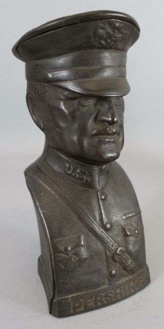 Antique 1919 Cast Iron Bust WWI General Black Jack Pershing US ARMY Still Bank 2