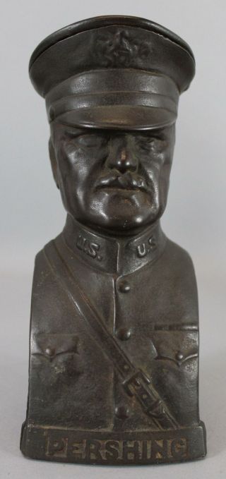 Antique 1919 Cast Iron Bust WWI General Black Jack Pershing US ARMY Still Bank 3
