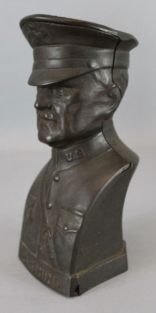 Antique 1919 Cast Iron Bust WWI General Black Jack Pershing US ARMY Still Bank 7