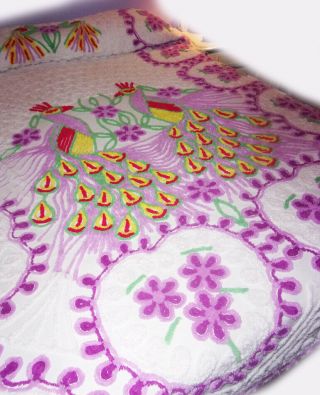 QUALITY VINTAGE CHENILLE PEACOCK BEDSPREAD DOUBLE SIZE 2