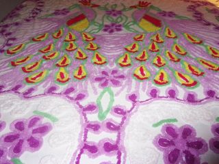 QUALITY VINTAGE CHENILLE PEACOCK BEDSPREAD DOUBLE SIZE 5