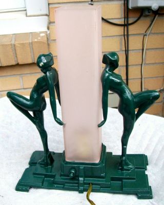 AUTHENTIC SIGNED FRANKART PATD78417 ART DECO TWIN SAUCY NUDE LADY TABLE LAMP 13 